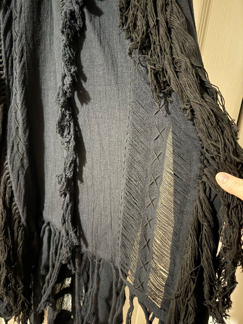 AYA Sacred Wear Black Boho Poncho Long Boho Cardigan Coverup Robe Handmade - Picture 12 of 16